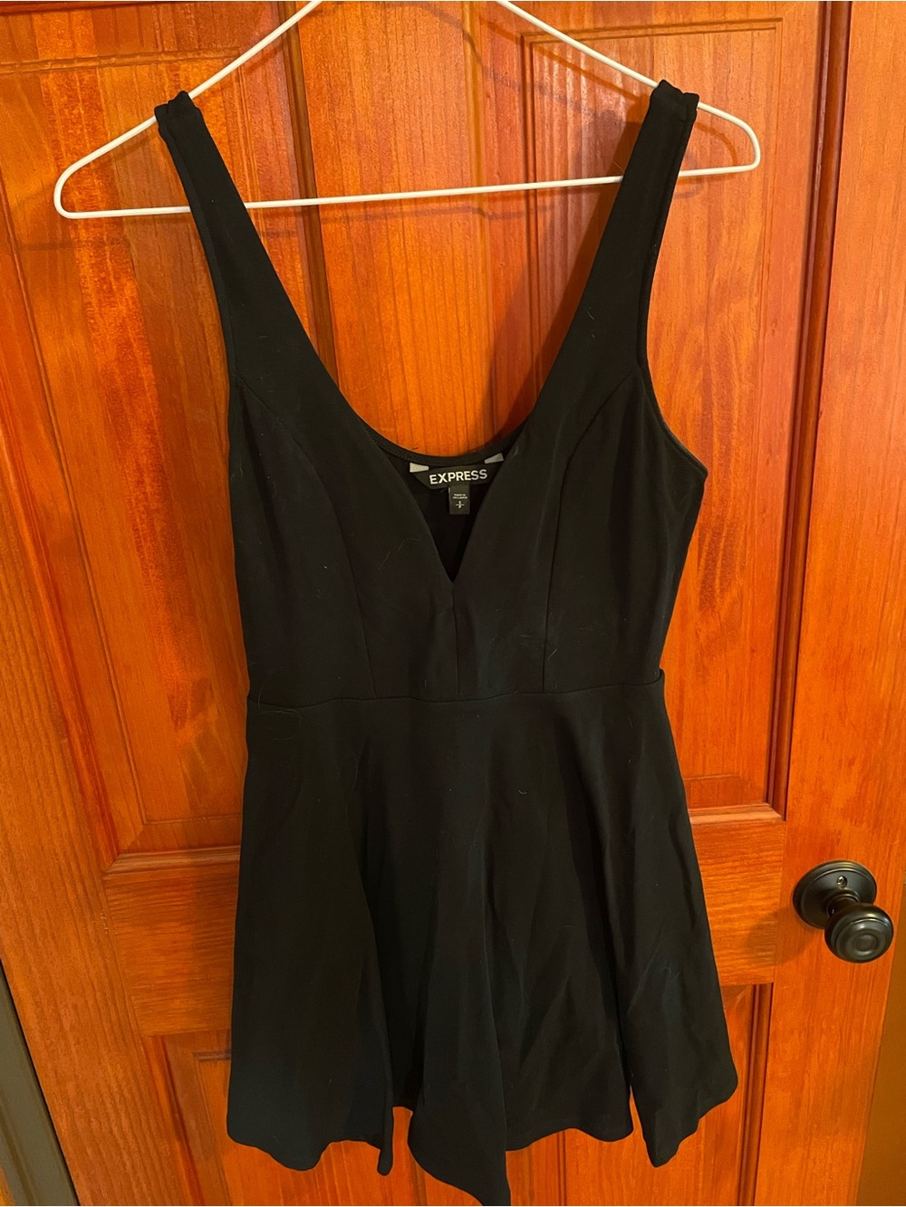 Express Black Sleeveless V-Neck Fit & Flare Mini Romper Dress